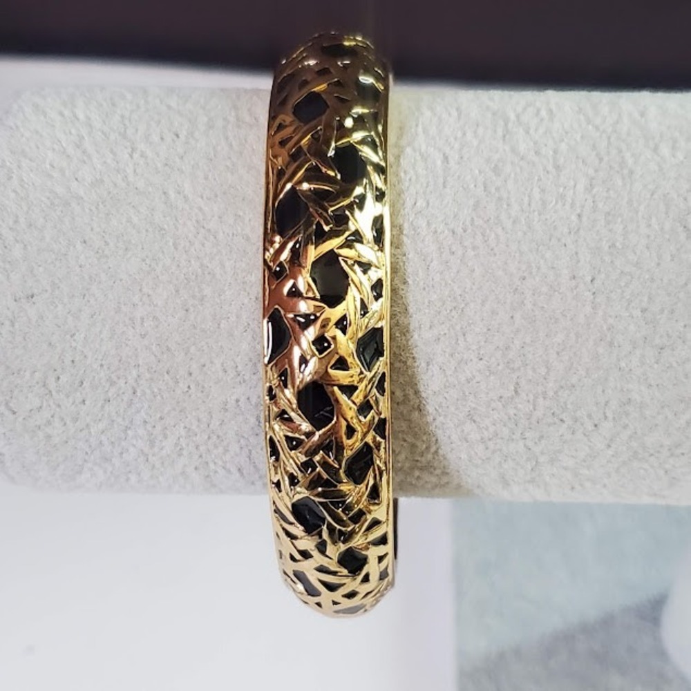 Kate Spade New York Keswick Caning Gold Black Enamel Bangle Bracelet Classic - Picture 3 of 6